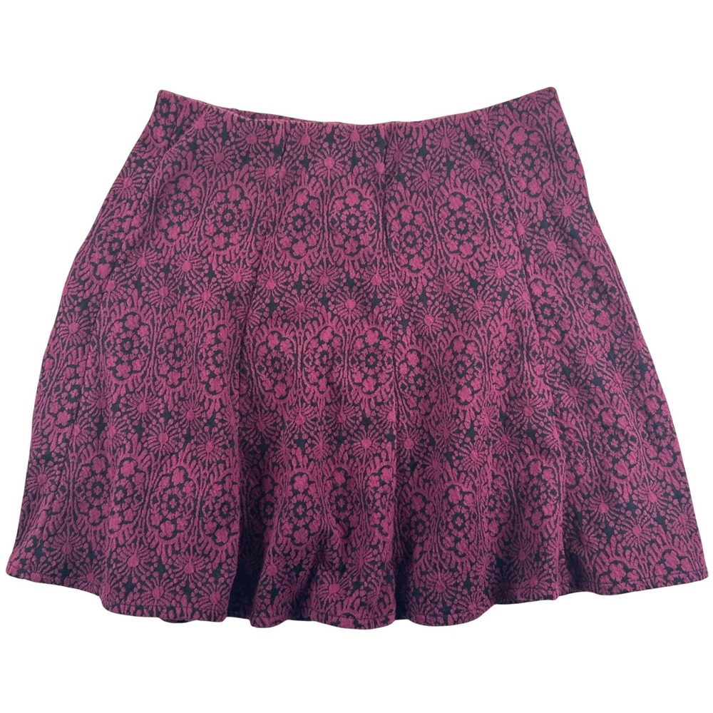Aeropostale Skater Skirt Women XS Magenta Black Floral Damask Boho Goth Mini